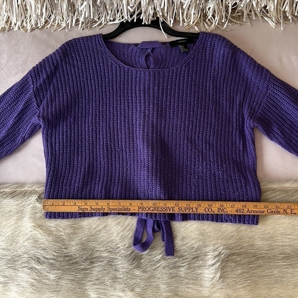 FOREVER 21 Purple S Slouchy Lace Up Back Box Sweater Cable Knit Scoop Neck - Picture 12 of 15